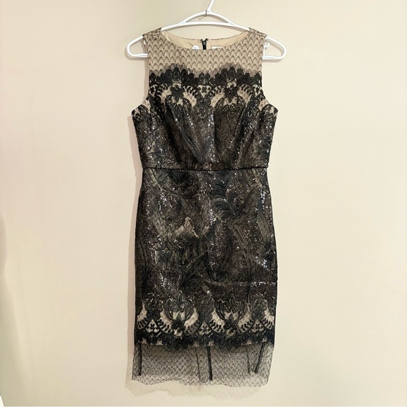 julia jordan Dresses & Skirts - Julia Jordan Black & Nude Cocktail Dress Intricate Sequin Gorgeous Lace